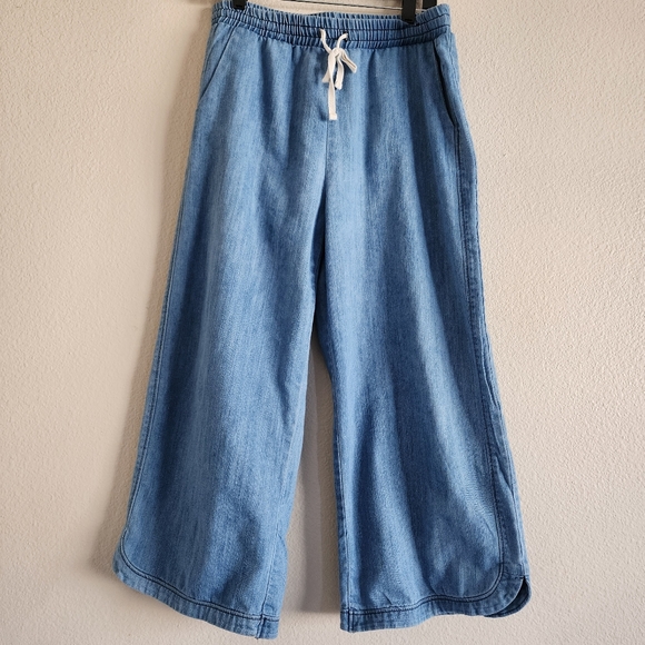 Three Bird Nest Women's Chambray Wide Leg Pants L Drawstring Waist Pull On Blue - Picture 2 of 7